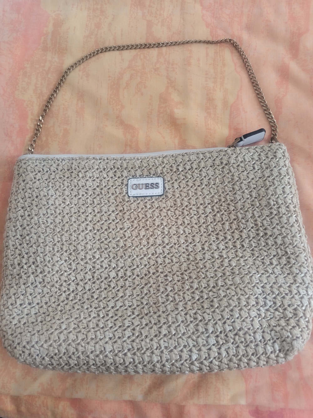 GUESS Beige Woven Chain-Handle Shoulder Bag